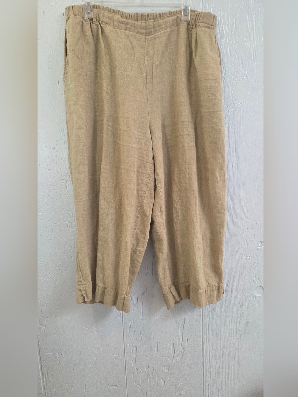 FLAX Relaxed Fit Linen Cropped Pants in Tan